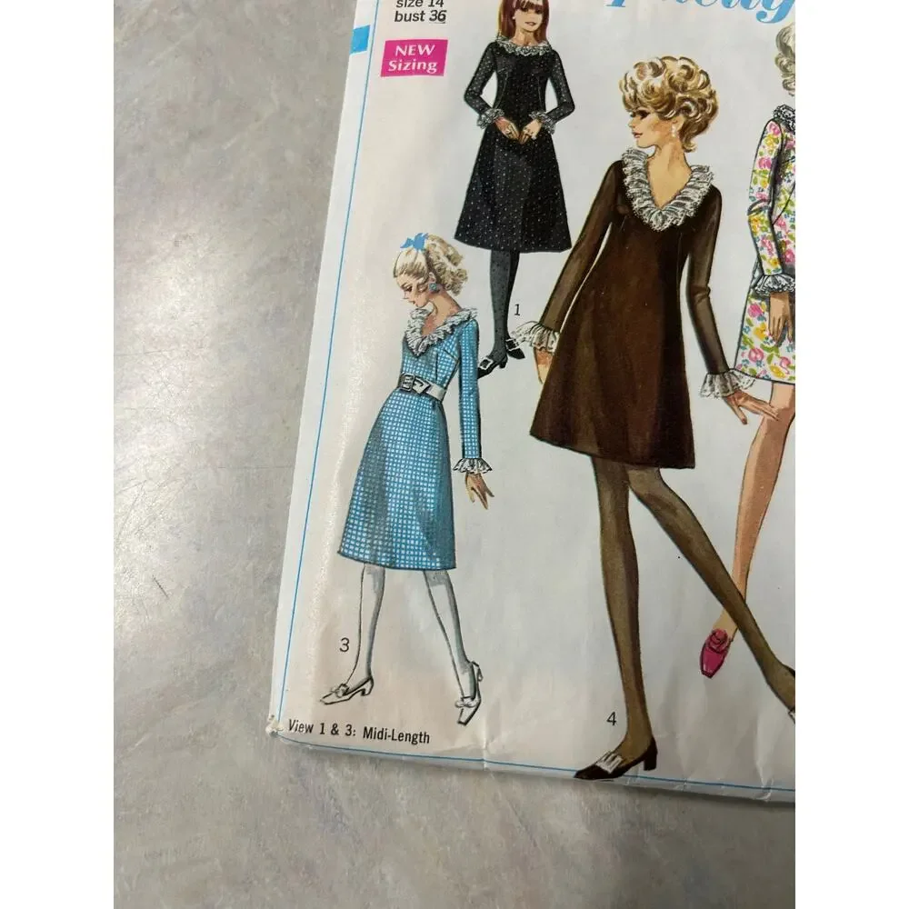 Vintage 1960's Simplicity Pattern #7791 Misses A-Line Dress Size‎ 14